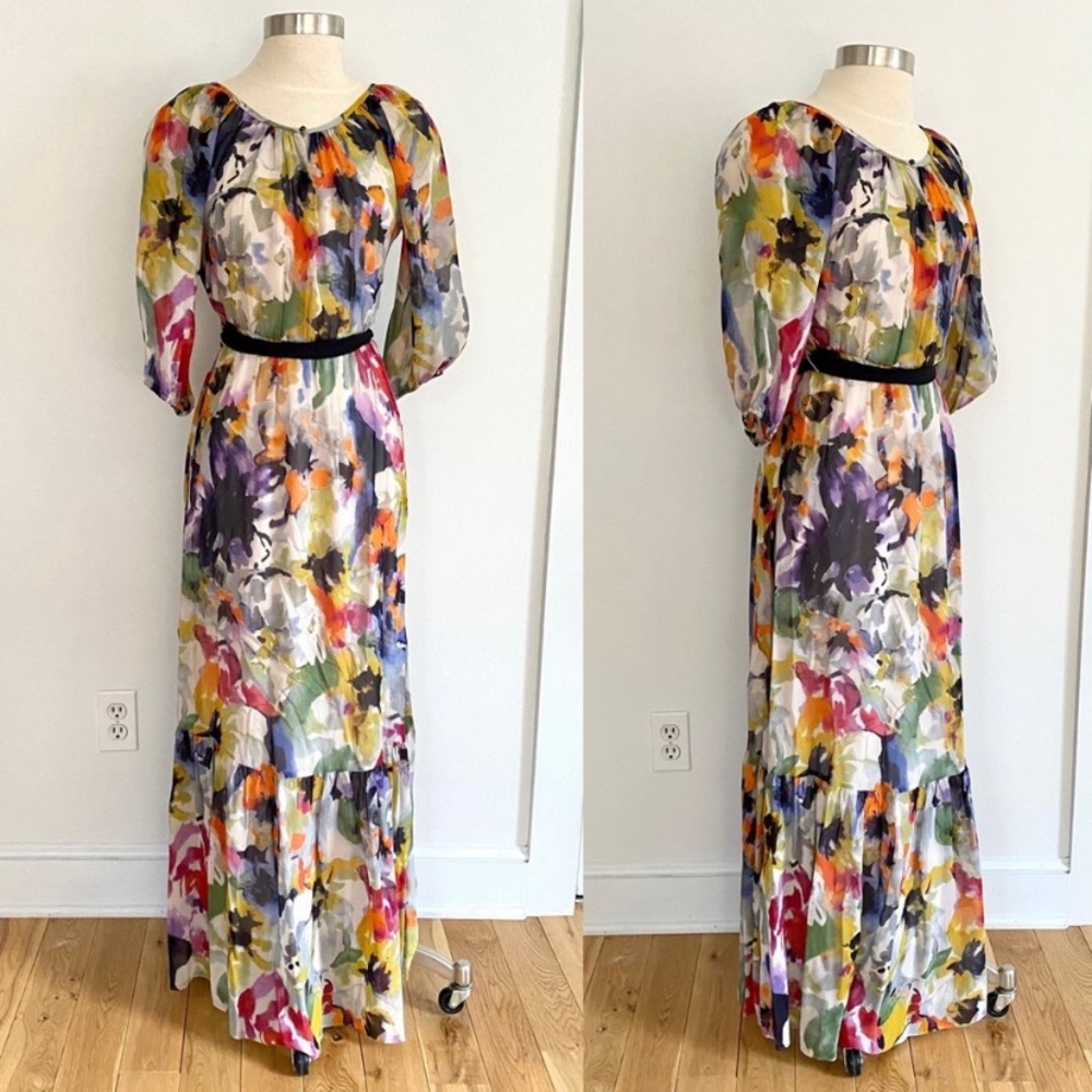 ANTHROPOLOGY Colorful maxi 3/4 sleeve dress